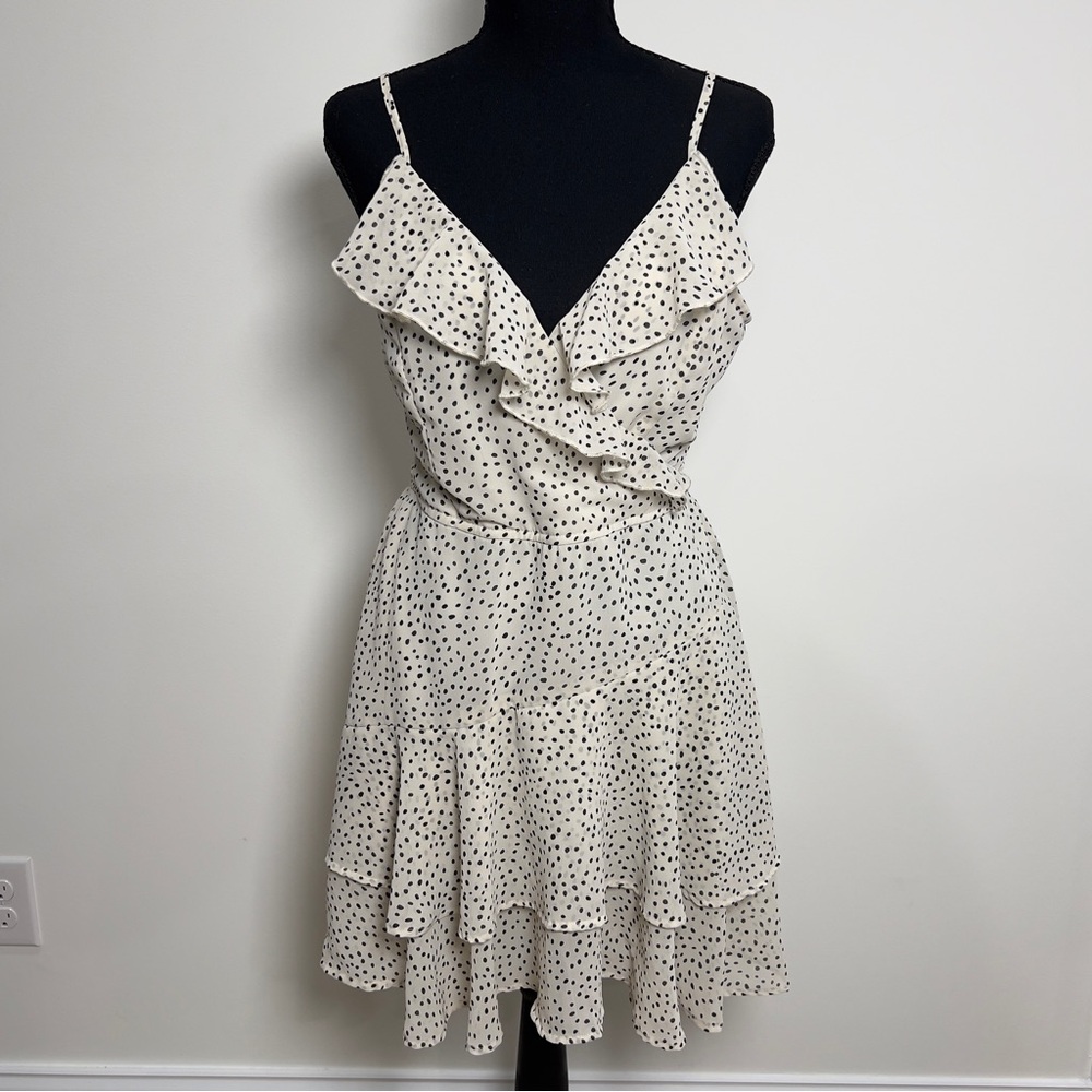 Japna Cream Polka Dot Ruffle Mini Dress Flowy Romper Large Womens